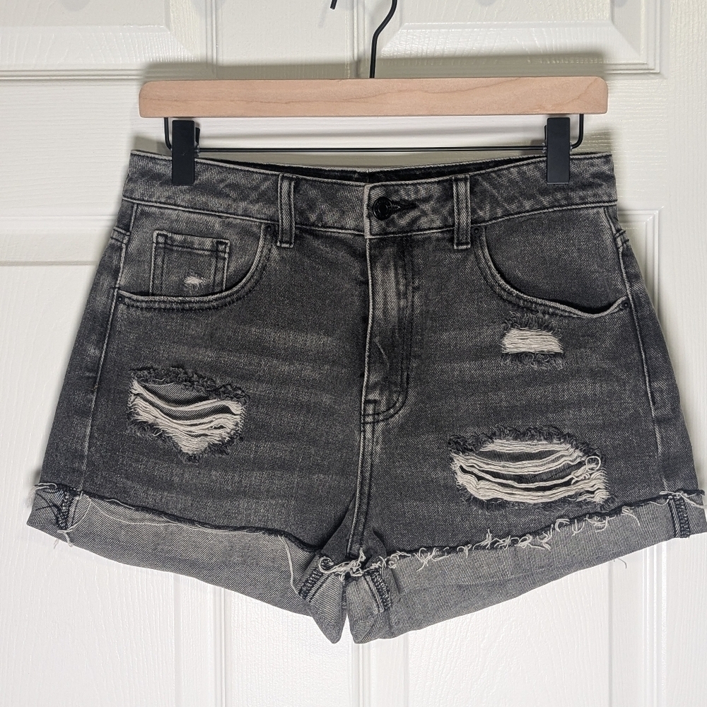 PacSun Black High Rise Mom Shorts Distressed Acid Wash Size 28